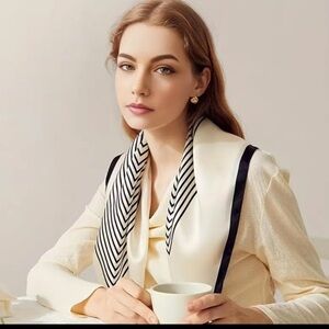 NEWT Satin Silky Elegant Black and Cream Striped Scarf 2 Styles